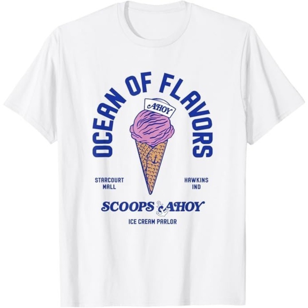 Stranger Things Scoops Ahoy Ocean Of Flavors Snow T-Shirt